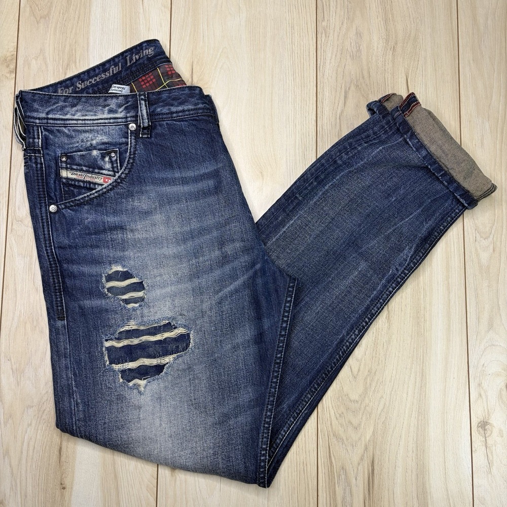 Diesel KRAYVER Italian Distressed Denim Jeans Mens 36x33 Slim-Carrot Blue